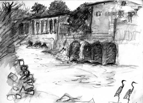 river graphite sketch