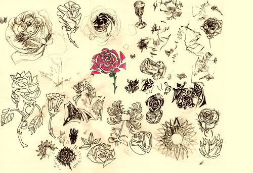 pen sketches for designing shrieking rose