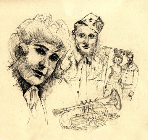 graphite sketch for Joseph Arrowsmith WNWG story about wartime romance